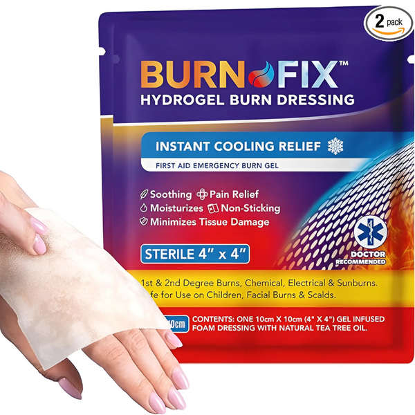 Burn-FIX 4" X 4" First Aid Burn Gel Dressing – Immediate Pain & Relief Burn Cream - Hydrogel For 1st, 2nd Degree Burns - Chemical, Razor & Sunburns - Burn Care Treatment for Home, Work & Fire | 8 Pack