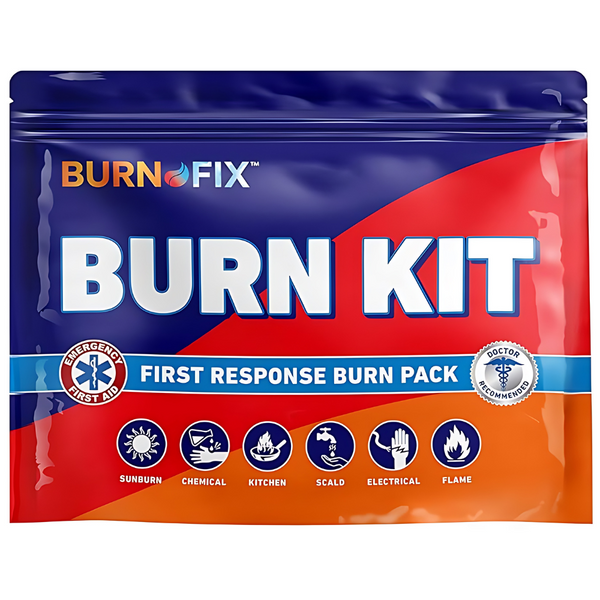 BurnFix Burn Kit - First Response Burn Pack for Emergency First Aid, Doctor Recommended for Sunburn, Kitchen, Electrical & Flame Burns